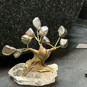 Hymatite  Tree of life on quartz Crystal point  2” tall